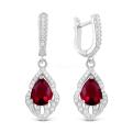 Серьги из серебра с пл.кварцем цв.рубин и фианитами родированные