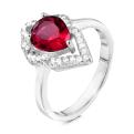 Кольцо из серебра с пл.кварцем цв.рубин и фианитами родированное