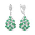 Серьги из серебра с пл.кварцем цв.зеленый агат и фианитами родированные