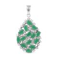 Подвеска из серебра с пл.кварцем цв.зеленый агат и фианитами родированная