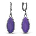 Серьги из серебра с пл.кварцем цв.аметист и фианитами родированные