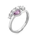 Кольцо из серебра с нат.аметистом и фианитами родированное