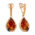 Серьги из золочёного серебра с натуральным прессованным янтарём, фианитами и родированием