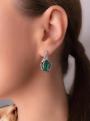 Серьги из серебра с нат.малахитом и фианитами родированные