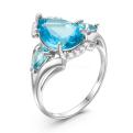 Кольцо женское из серебра с пл.кварцем цв.топаз и фианитами родированное