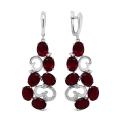 Серьги из серебра с пл.кварцем цв.рубин и фианитами родированные