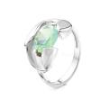 Кольцо из серебра с пл.кварцем цв.лунный зеленый родированное