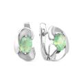 Серьги из серебра с пл.кварцем цв.лунный зеленый родированные