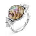 Кольцо из серебра с кварцем лабрадор и фианитами родированное