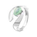 Кольцо из серебра с пл.кварцем цв.лунный зеленый родированное