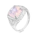 Кольцо из серебра с пл.кварцем лунный розовый и фианитами родированное