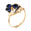 Кольцо из золочёного серебра с пл.кварцем цв.сапфир и фианитами