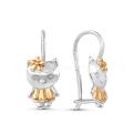 Серьги детские из серебра с фианитами и золочением родированные - Кошки