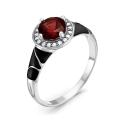 Кольцо из серебра с нат.гранатом, куб.цирконием и эмалью родированное