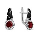 Серьги из серебра с нат.гранатом, куб.цирконием и эмалью родированные