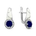 Серьги из серебра с корундом сапфировым, куб.цирконием и эмалью родированные