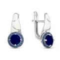 Серьги из серебра с корундом сапфировым, наноситаллом цв.сапфир и эмалью родированные