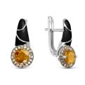 Серьги из серебра с натуральным цитрином, кубическим цирконием и эмалью родированные