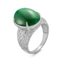 Кольцо из серебра с нат.малахитом родированное