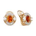 Серьги из золочёного серебра с янтарём и фианитами