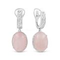 Серьги из серебра с нат.розовым кварцем родированные