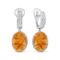 Серьги из серебра с пресс.нат.янтарём родированные
