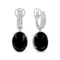 Серьги из серебра с нат.чёрным агатом родированные