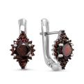 Серьги из серебра с нат. и синт. гранатом родированные