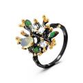 Кольцо из серебра с нат.опалом, топазом, корундом и золочением родированное