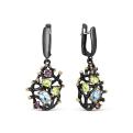 Серьги из серебра с нат.топазом, аметистом,хризолитом и золочением родированные