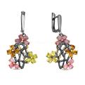 Серьги из серебра с нат.турмалином и золочением родированные