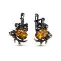 Серьги из серебра с натуральным цитрином и золочением родированные