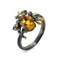 Кольцо из серебра с нат. цитрином и золочением родированное