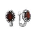 Серьги из серебра с нат. гранатом и куб.цирконием родированные
