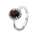 Кольцо из серебра с нат. гранатом и куб.цирконием родированное