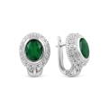 Серьги из серебра с нат. зеленым агатом родированные