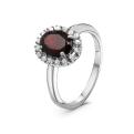 Кольцо из серебра с нат. гранатом и куб. цирконием родированное
