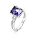 Кольцо из серебра с ситаллом цв.танзанит и куб.цирконием родированное