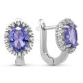Серьги из серебра с ситаллом цв.танзанит и куб.цирконием родированные