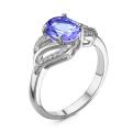 Кольцо из серебра с ситаллом цв.танзанит и куб.цирконием родированное