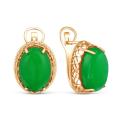 Серьги из золочёного серебра с нат.зелёным агатом