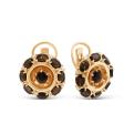 Серьги из золочёного серебра с нат.раухтопазом и фианитами