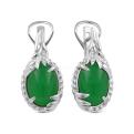 Серьги из серебра с нат.жадеитом и фианитами родированные