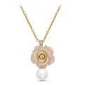 Колье из золочёного серебра с жемчугом Swarovski, имит.кораллом и фианитом