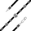 Браслет религиозный из чернёного серебра (текстильный шнурок с подвижными элементами)