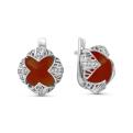 Серьги из серебра с нат. сердоликом и фианитами родированные