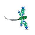 Брошь из серебра с эмалью и фианитами родированная - Стрекоза