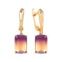 Серьги из золоченого серебра с иск. аметрином и куб. цирконием