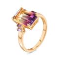 Кольцо из золоченого серебра с иск. аметрином, куб. цирконием 