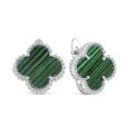 Серьги из серебра с иск. малахитом родированные